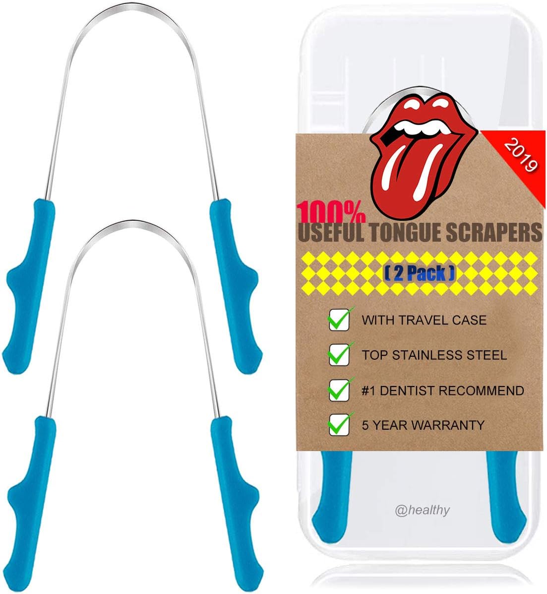 Cbiumpro Tongue Scraper 2 Pack Professional Tongue Scraper Cleaner Reusable Rustproof Stainless Steel Dental Scrapers for Family, Adults, Kids with 2 Pack Travel Carrying Case