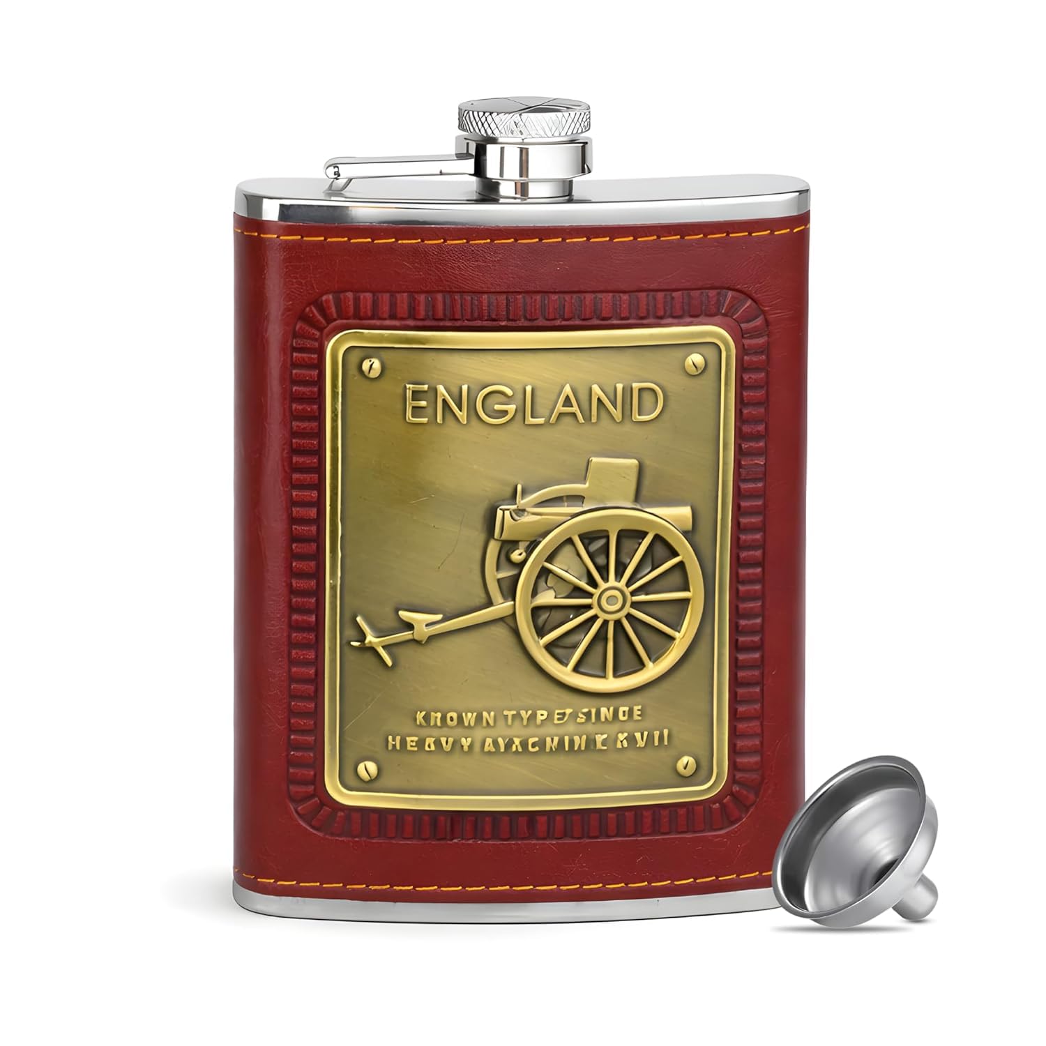 Stainless Steel and Stitched Leather Hip Flask 8 oz, England Design Wine Whiskey Vodka Alcohol Drinks Pocket Bottle for Men & Women (Brown)-image-49