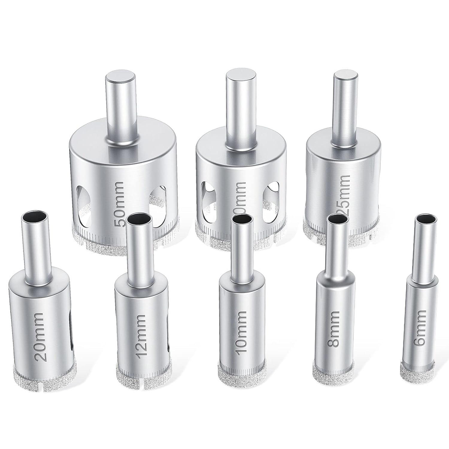 Diamond Drill Bits Hole Saw Kit Diamond Drill Bit Set Hole Saw for Glass, Marble, Granite Stone, Bottles, Ceramics and Tile 1/4"-2" (6mm-50mm), 8PCS