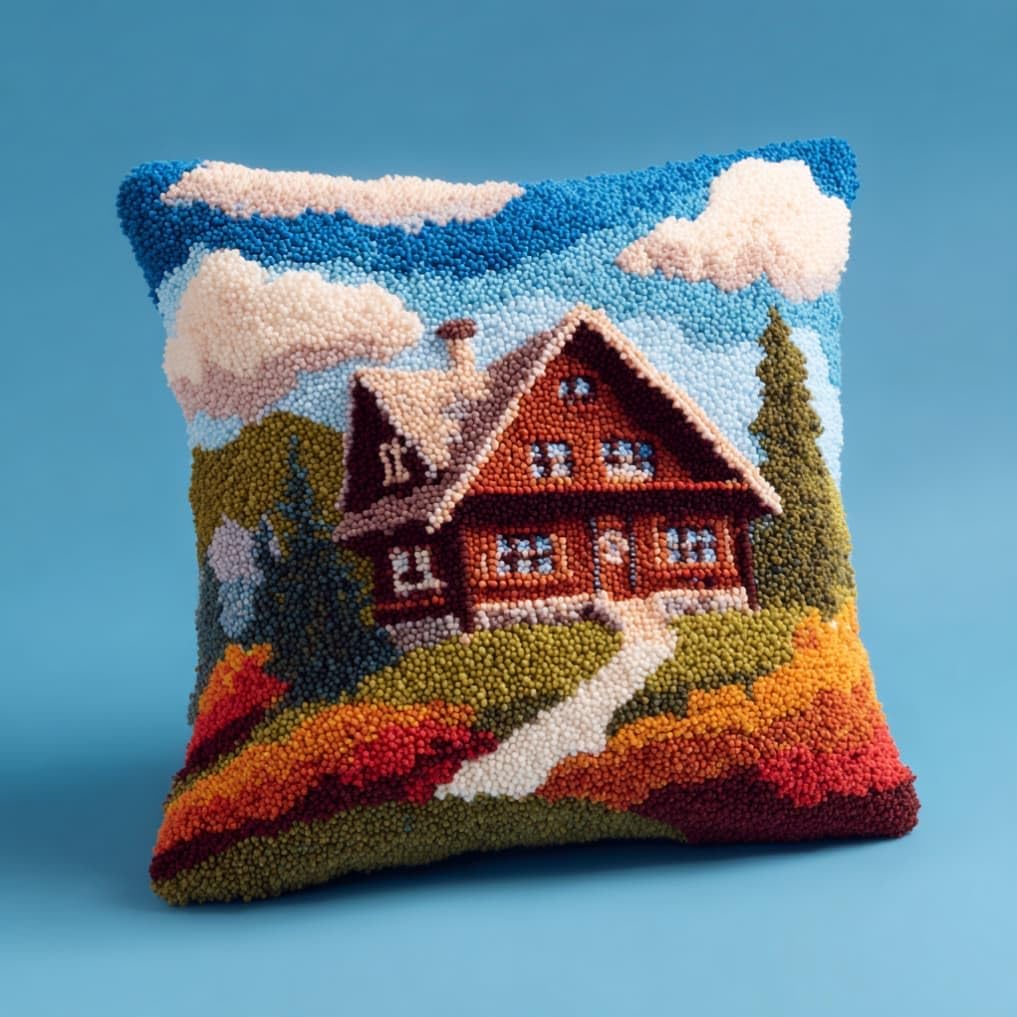 AxiangziK Latch Hook Embroidery Kit,Chalet DIY Throw Cushion Cover 43X43Cm