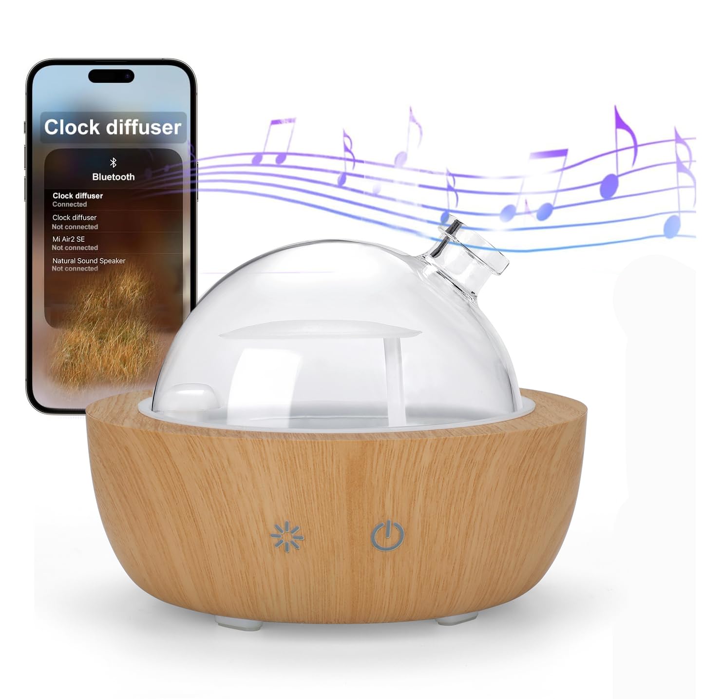 Szklane dyfuzory olejków eterycznych 200 ml do domu, nawilżacz z podstawą słojów drewna, głośnik Bluetooth, ulepszony dyfuzor aromaterapeutyczny 2025, dyfuzor zapachowy z odtwarzaczem muzycznym