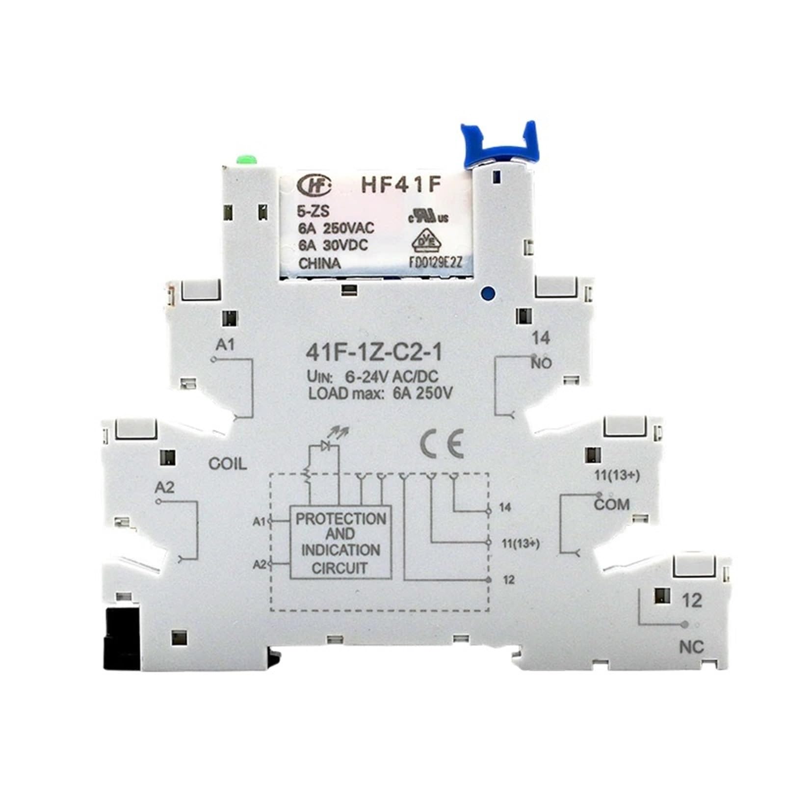 SSR Relay DIN Mount with LED 6A 1CO Relay 41F-5-ZS 41F-12-ZS 41F-24-ZS 5V 12V 24V(12V)