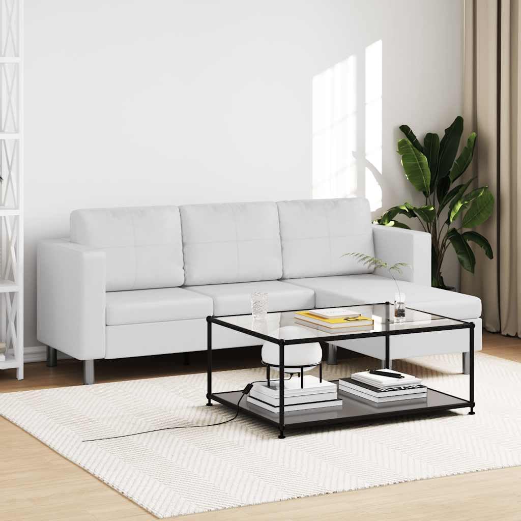 Sofá modular de 3 plazas de piel sintética, color blanco