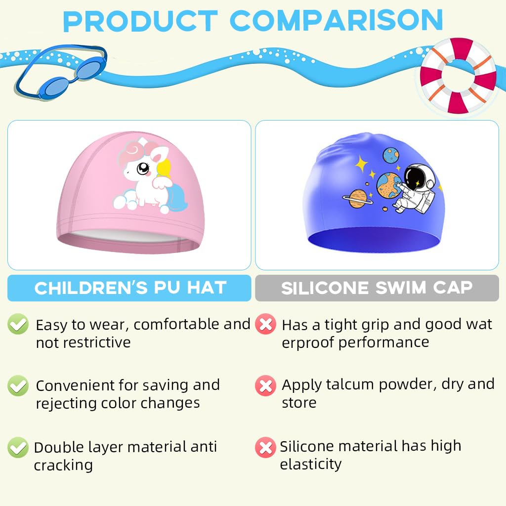 Proberos® Swimming Cap for Girls, Waterproof Elastic PU Coated, Age 3-12 4