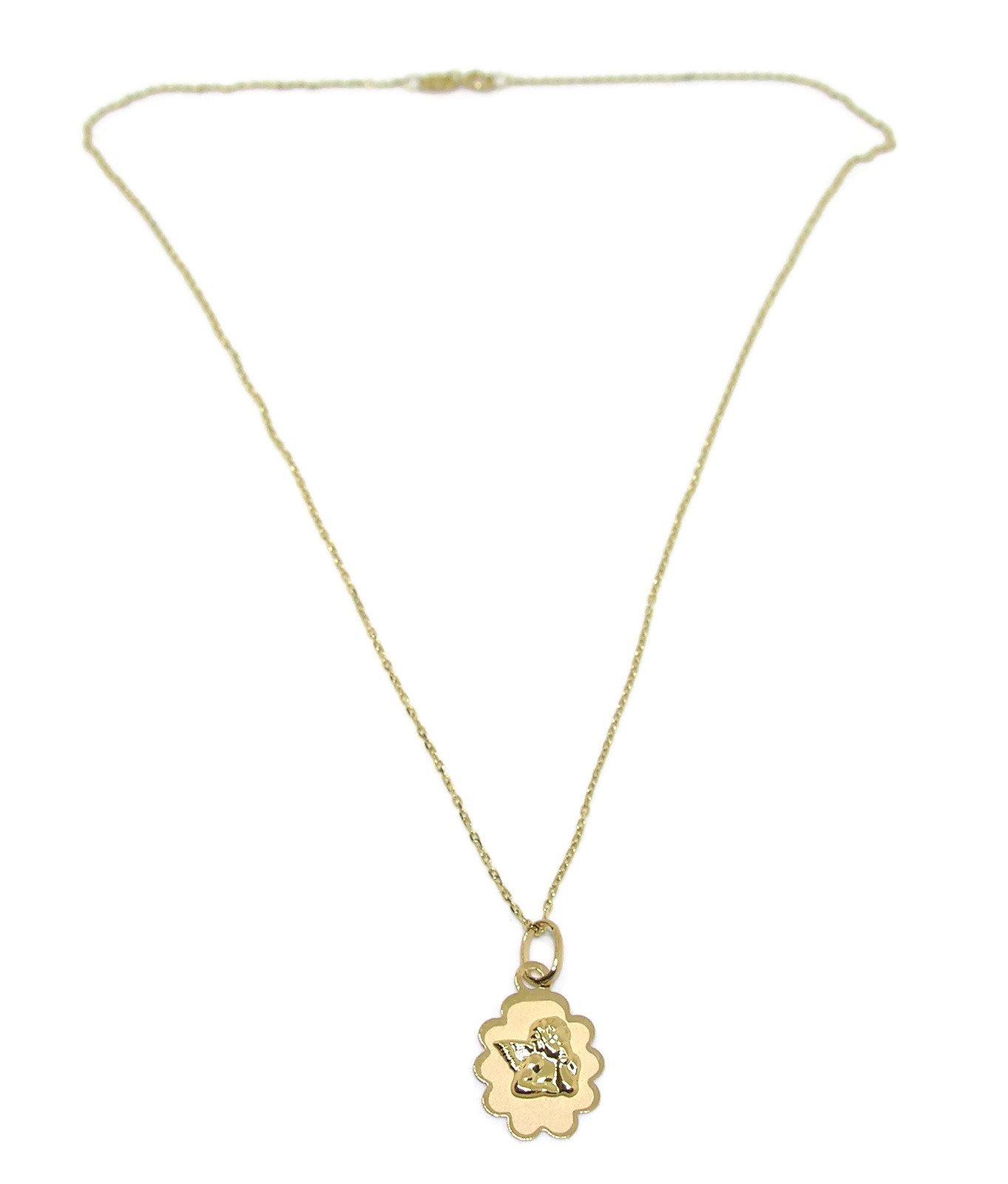 18-karatowy złoty medalion Anioł Stróż dla noworodka | Medal Zawieszki Ochrony | biżuteria | łańcuszek religijny 40cm | prezent na baby shower | prezent narodziny dziecka | prezent katolicki |