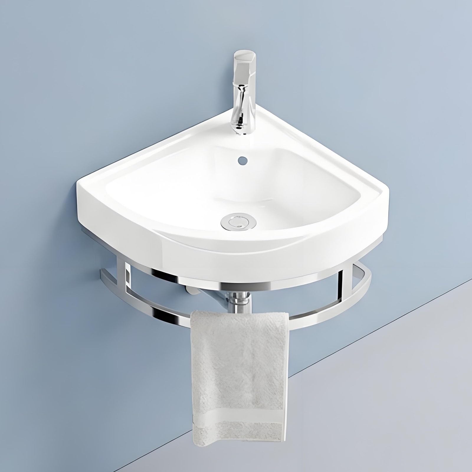 Lavabo esquinero suspendido para solucionar la falta de espacio en aseos