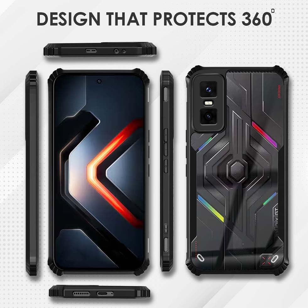 Image of Hybrid Back Cover for Infinix GT 30 Pro 5G | Infinix GT 30 5G, 360 Protection | Crystal Clear with Black Bumper | Camera Protection | Ultra Hybrid Transparent (Black Bumper)