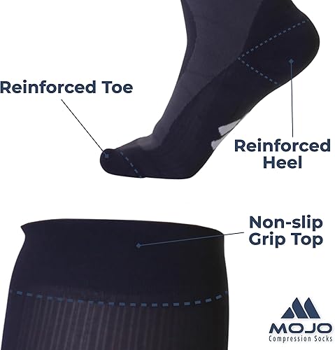 Miniatura 2 de Mojo A601R - Calcetines de compresión médica para mujeres y hombres, 20-30 mmHg, hasta la rodilla para dolor y circulación de venas, A601R