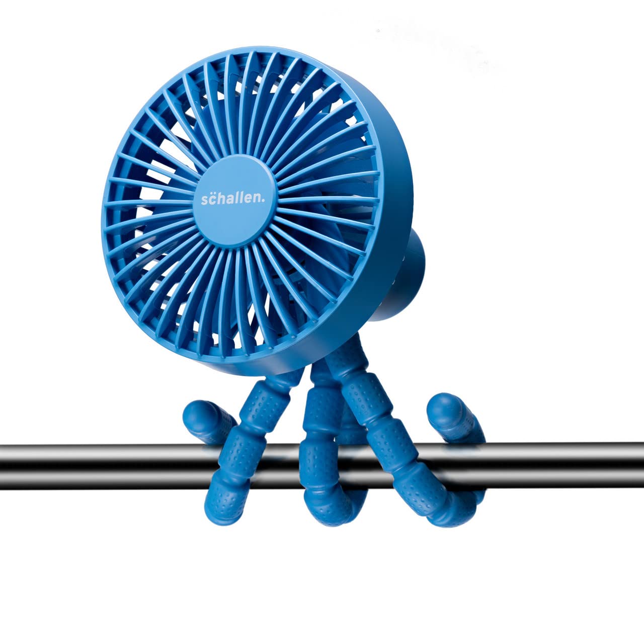 Schallen Rechargeable 4 Way Portable Lightweight Fan for Pram Fan, Car Seat, Desk, Office, Travel Fans | Clip on, Handheld, Tripod & Phone Holder (Blue)