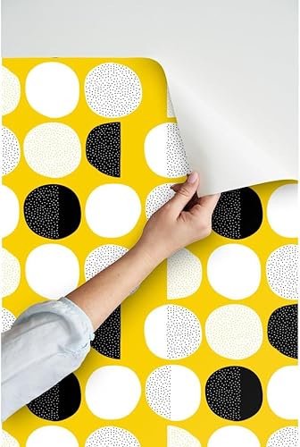 Miniatura 3 de Spoonflower Peel & Stick Wallpaper Swatch - Moon Cycle Mod Yellow Abstract Circles Minimal Dots Scandi Retro Baby Custom Removable Wallpaper