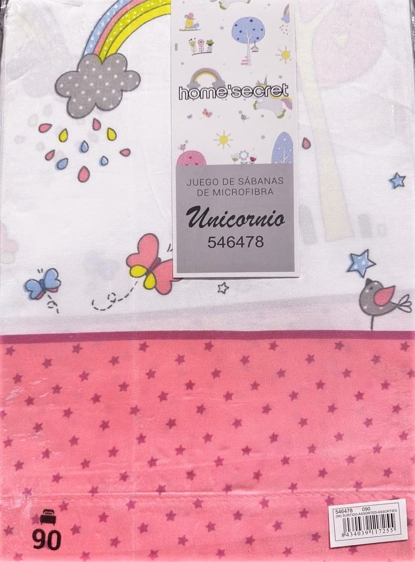HM'S HOME'SECRET Juego de sábanas Infantiles Verano de Microfibra Transpirable Mod. Unicornio (Cama de 90 cm (90_x_190/200 cm))