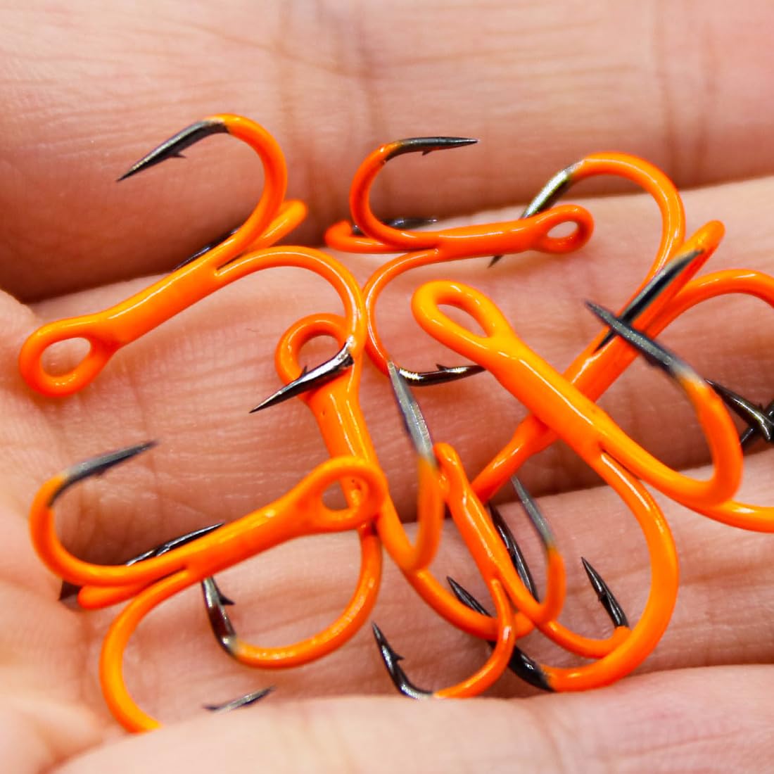 Generisch 20 Stück Drillinge mit Dreifachhaken, 2 x stark, for Anwendungen im tiefen Süßwasser, Orange Ultra Violet (UV)