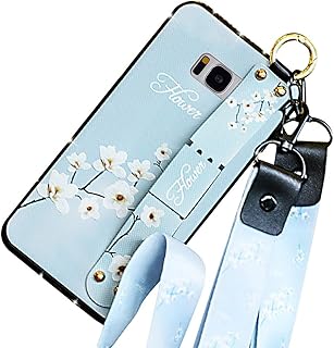 Hpory Cover per Samsung Galaxy S8 Plus Custodia Morbido Gel BackCover Caso con Supporto di Stand/Strap/Diamante[Pelle PU+TPU] - Antiurto Protezione Dust Resistant Bumper Custodia, Fiori Rossa