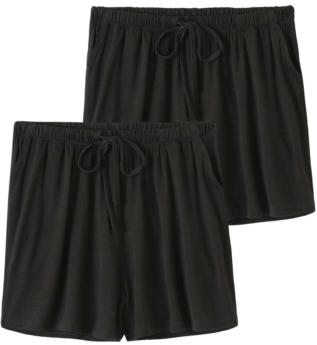 Knuffnee Damen Schlafanzughose Kurz Weiche Pyjama Shorts Pyjamahose mit Taschen und Kordelzug 2er Pack