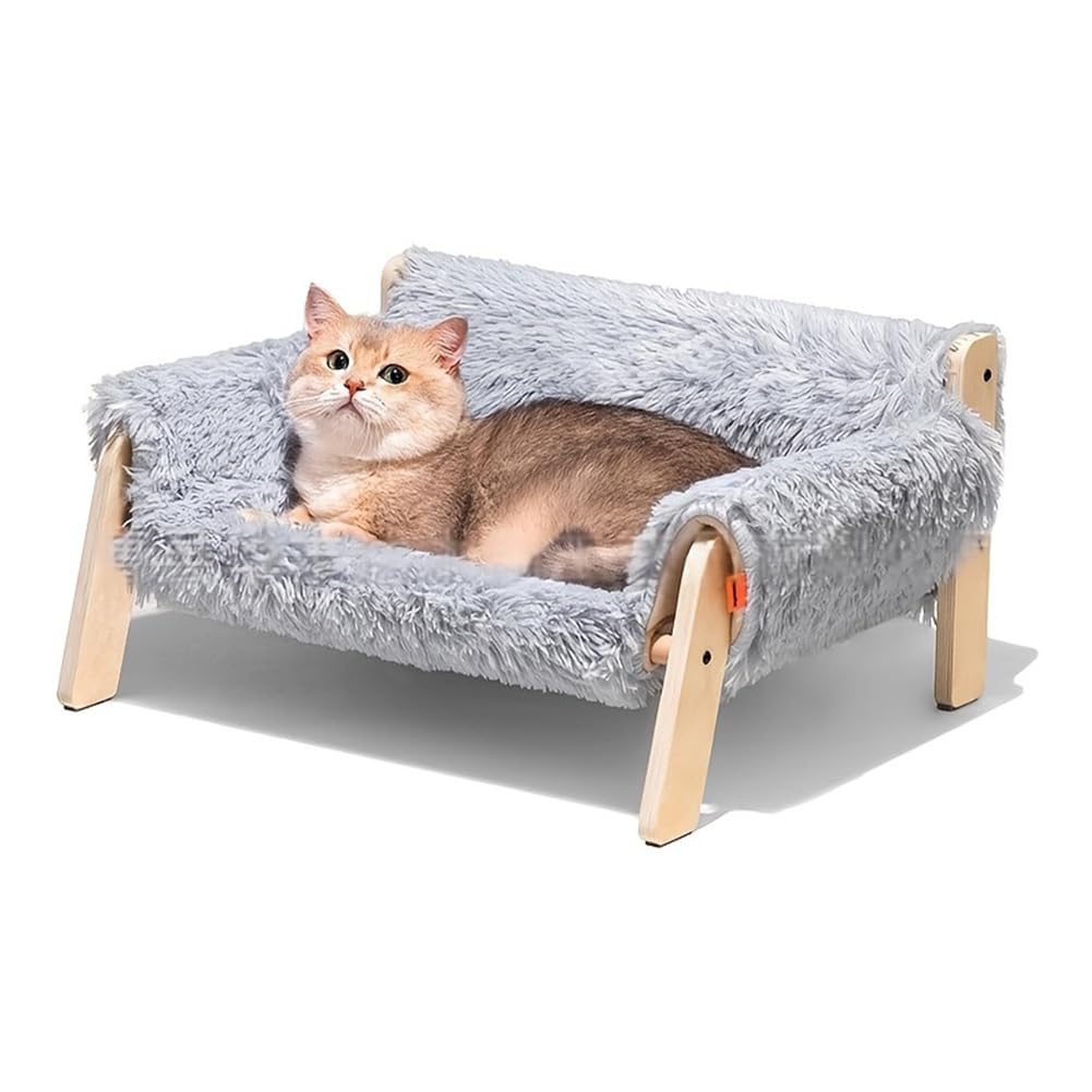 AMZGSHOP Raised Cat Bed & Removable Cover Wooden-Leg Indoor Pet Sofa Load of 15 Kg (Grey)