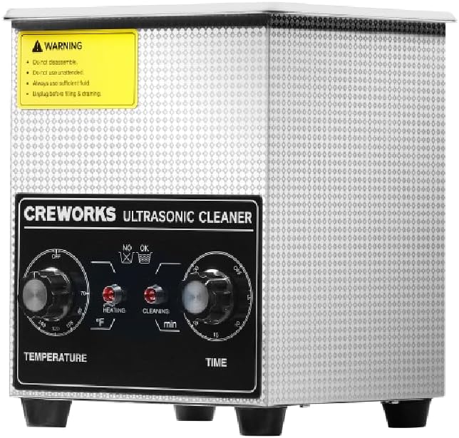 CREWORKS 60W Stainless Steel Ultrasonic Cleaning Machine, Ultrasonic Cleaner with Heater and Timer, Professional Ultrasonic Parts Ultrasound Cleaning Machine for Lab Tools and Auto Parts