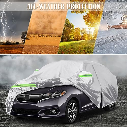 Image of Waterproof Car Cover Custom Fit for 2009-2024 Honda Fit, 6 Layers All Weather Car Covers with Zipper Door & Windproof Bands for Sun Snow Rain Dust Protection, Outdoor Indoor