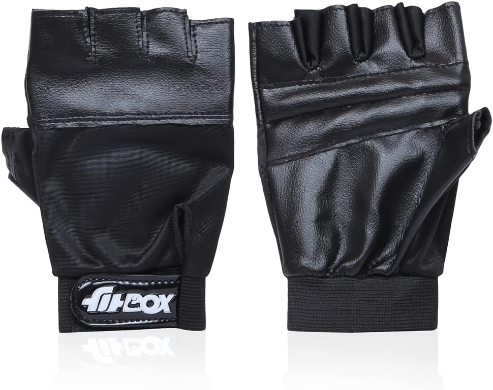 FitBox Sports Glove3 Gym Gloves, Foam Padded with Wrist Support, Gym Gloves/Cycling Gloves/Riding Gloves/Stretchable Gloves, Unisex, Black
