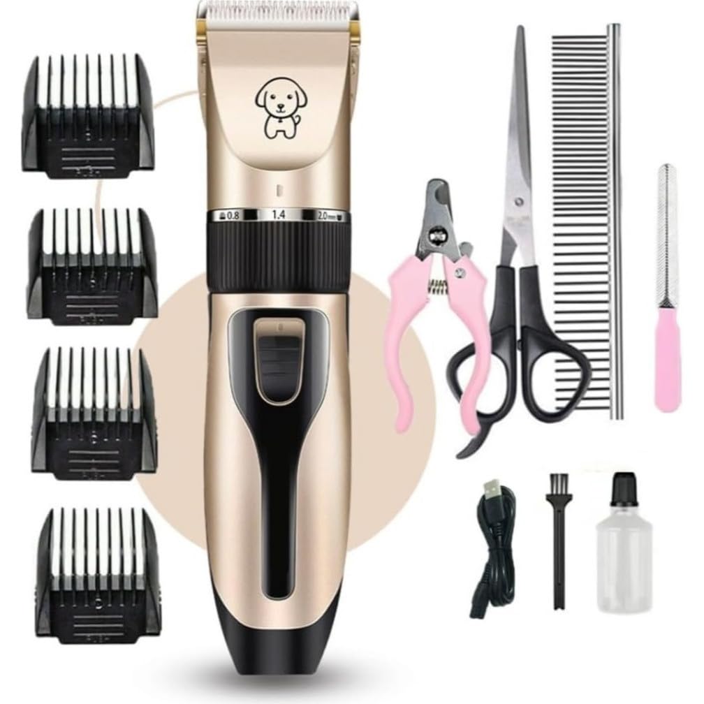 Kit Aparador de Pelos para Pets 11 em 1 Profissional – Pet Grooming Hair Clipper Silencioso, Lâminas de Alta Precisão, Ideal para Cães, Gatos e Outros Animais Recarregável