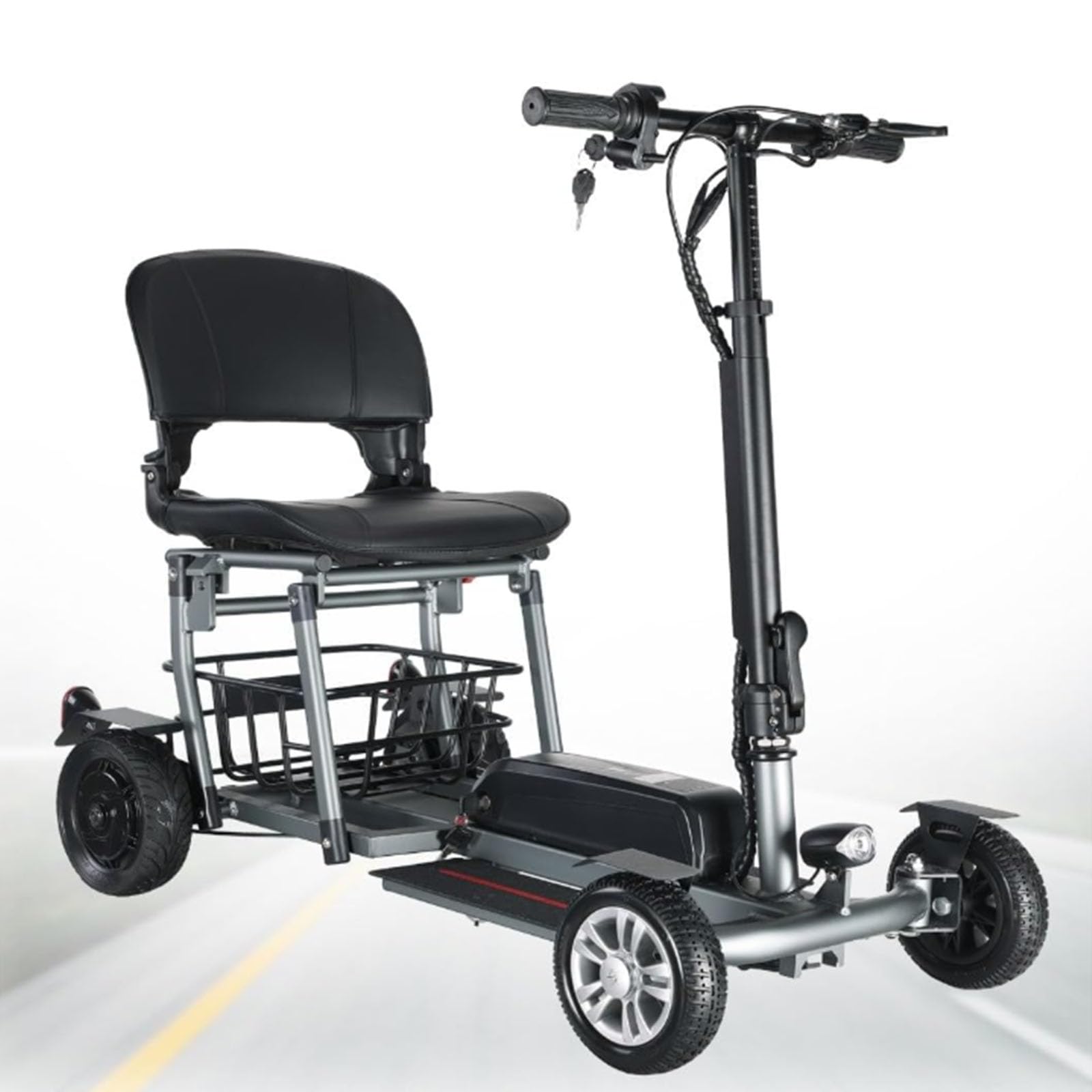 BCBKD Scooter De Movilidad Plegable,Scooter De 4 Ruedas, Scooter De Viaje Portátil, para Inválidos Y Mayores - Batería De Larga Duración, con Asiento Y Cesta
