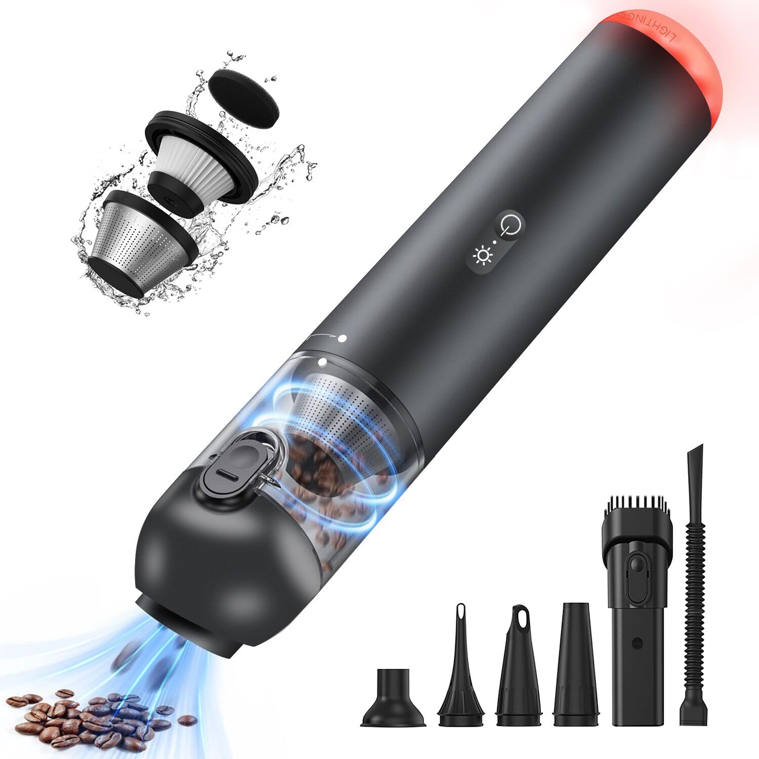 GNOWECordless Car Vacuum Cleaner 15000Pa High Power Handheld Strong Powerful Suction Mini Car Vacuum Rechargeable Lightweight Wireless Portable Hand Held Vacuum for Pet Hair, Dust, Cat Litter