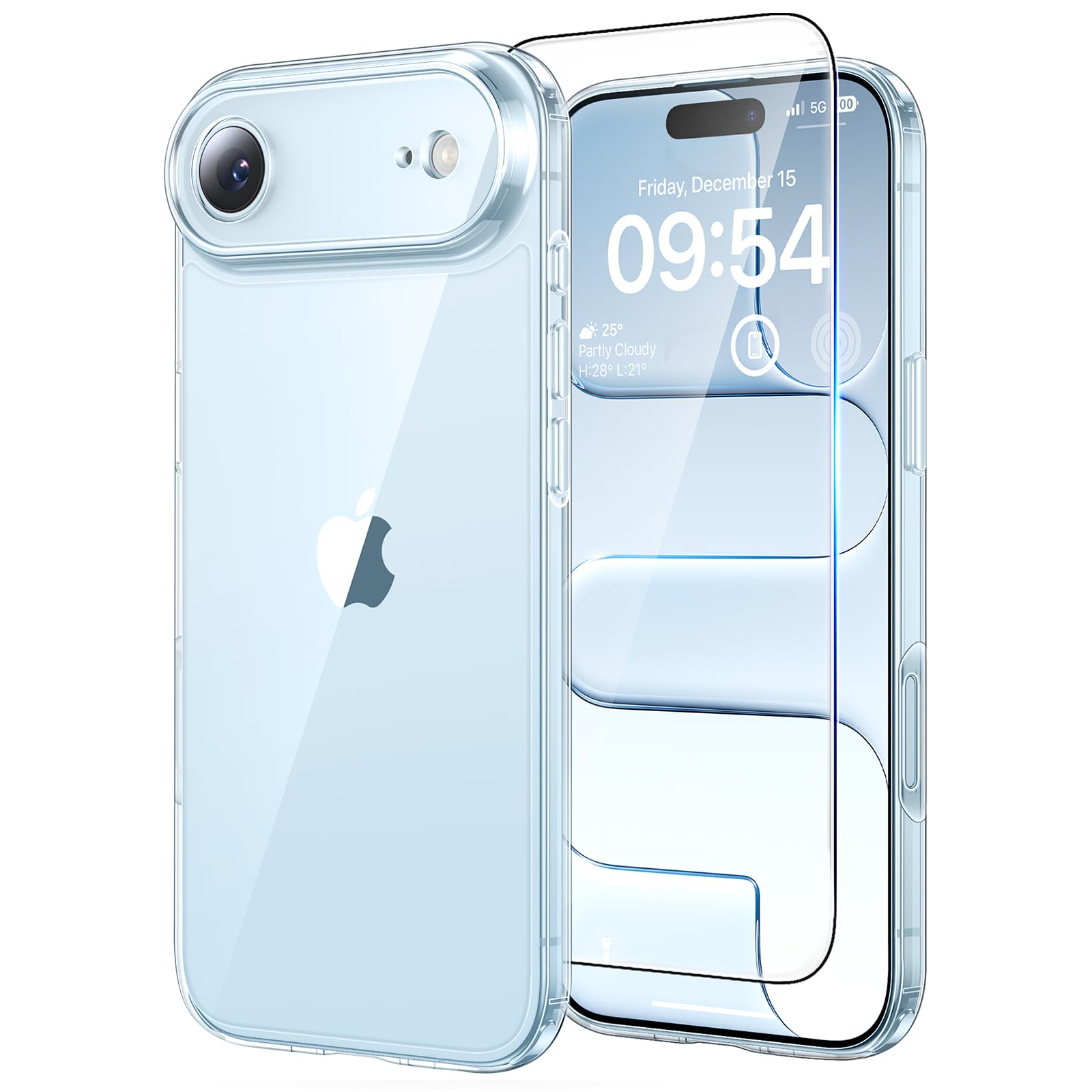 TAURI Cover per iPhone Air con Pellicola in Vetro Temperato,Protezione Completa della Fotocamera,Custodia per Sottile Antishock, Anticaduta 17 Air - Trasparente