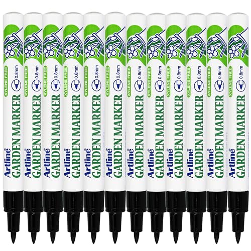Artline Gartenmarker-Stifte, 12er-Pack (schwarz), Gartenmarker für Pflanzen, Töpfe oder Werkzeuge, UV-beständige, wasserfeste Stifte für den Außenbereich - Artline Permanent Marker & Markierungsstifte