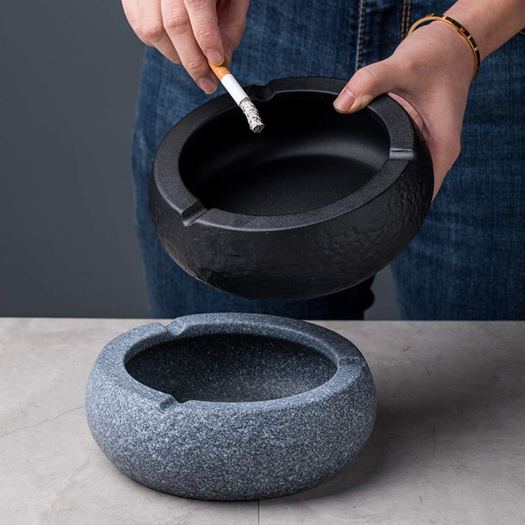 Posacenere da Fumo/Posacenere Tavolo in Ceramica Rotondo for sigari, portacenere for Fumatori, for Uso Interno o Esterno, Decorazione, Regalo, posacenere Nero/posacenere ，Posacenere(Black)