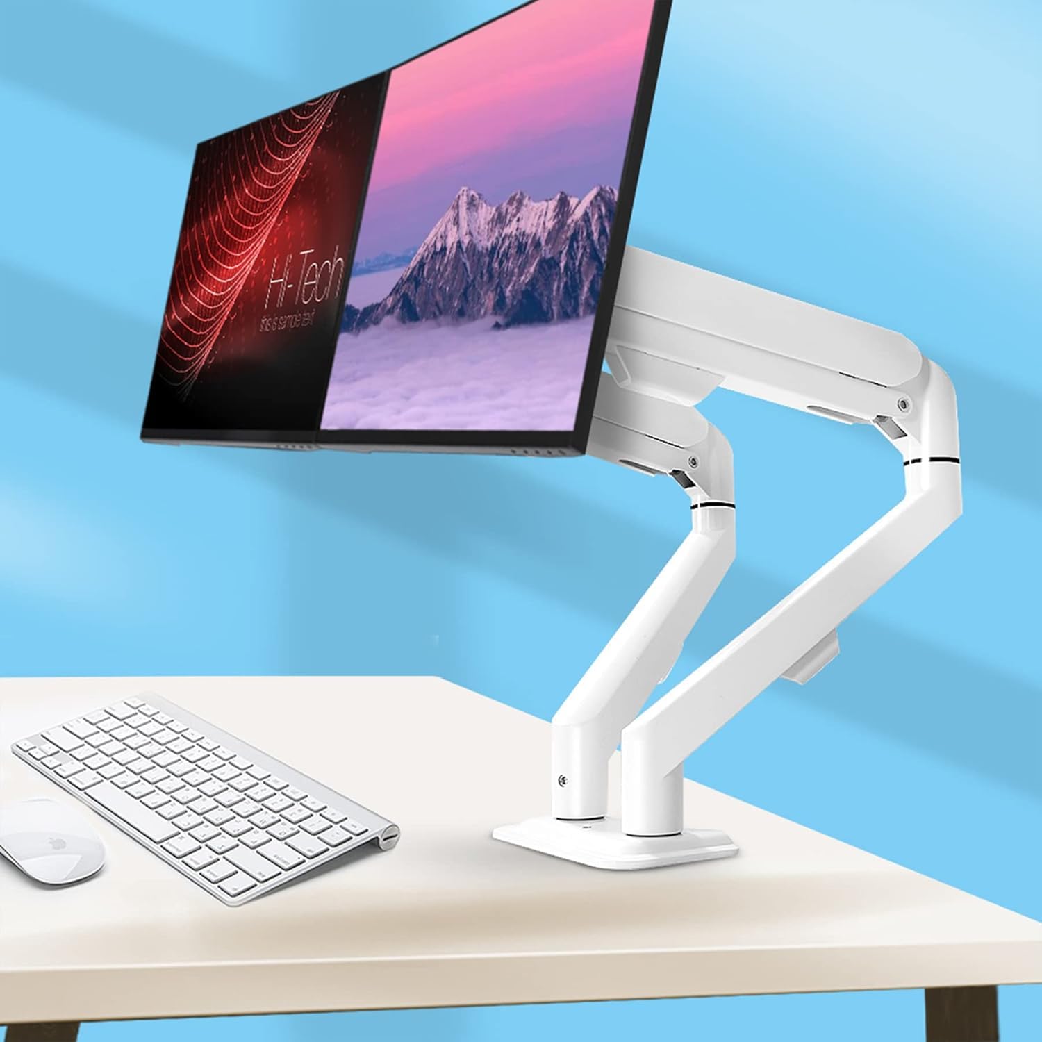 Supporto per monitor doppio braccio regolabile, 17-30 pollici, VESA 75x75/100x100, bianco