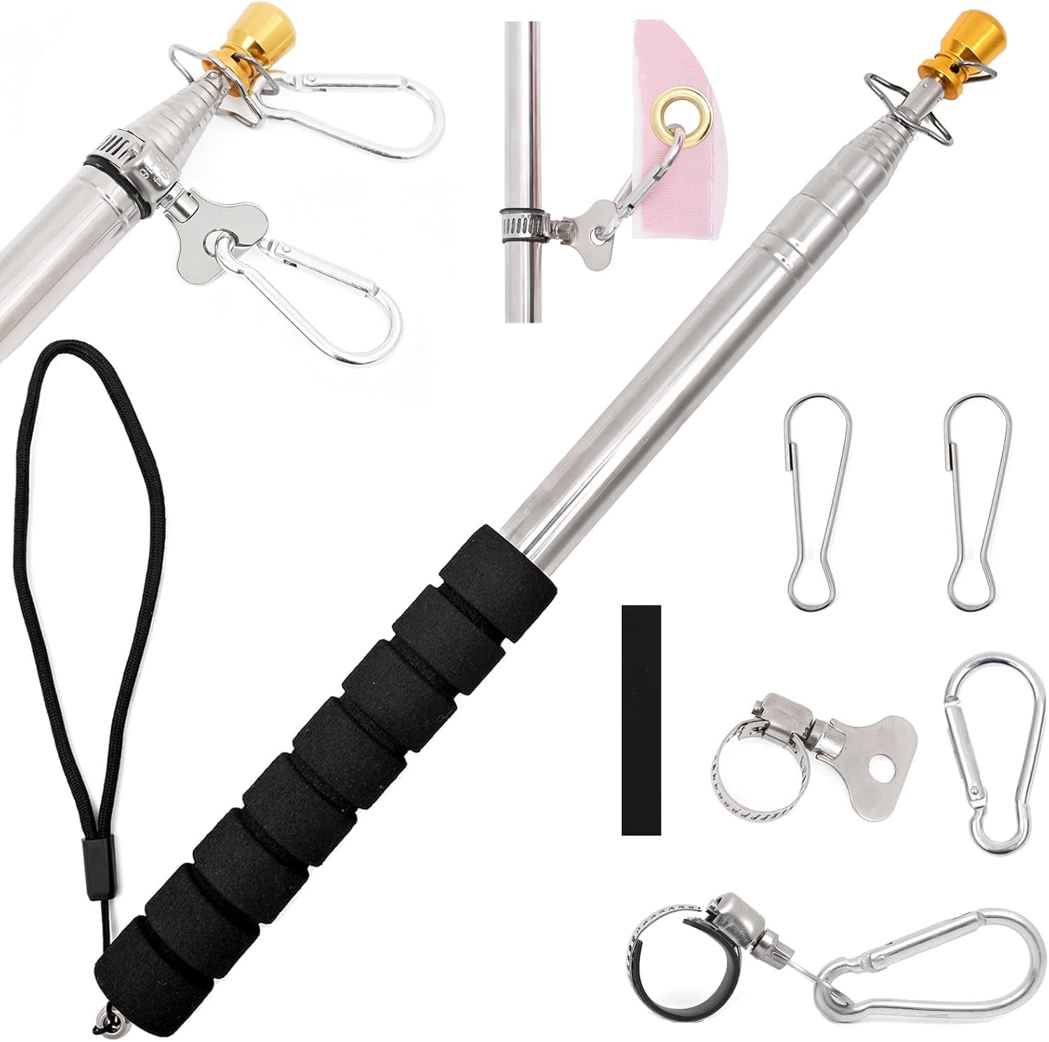 Difounmas 8.2FT Telescopic Flag Pole with Flagpole Clamp and Clip Kit Handheld Portable Extendable Flagpole Stainless Steel Retractable Banner Pole Tour Guide Flag Pole for Camping Festival Teaching