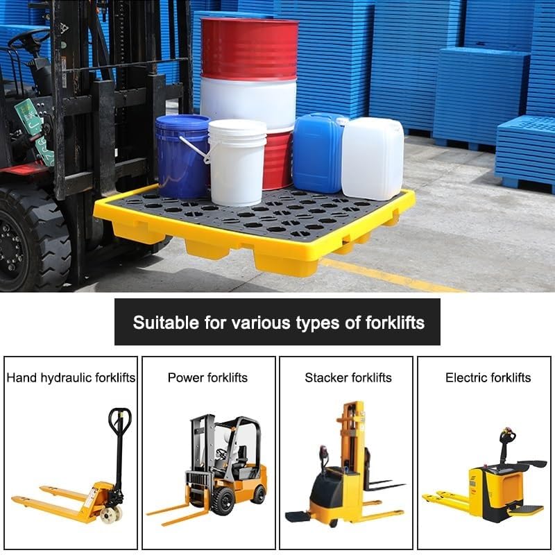 Genérico Paleta Industrial para contención de derrames con Rejilla de Drenaje, 49x36x10 cm, solución de Almacenamiento de bidones de Alta Resistencia para la manipulación Segura de Productos químicos
