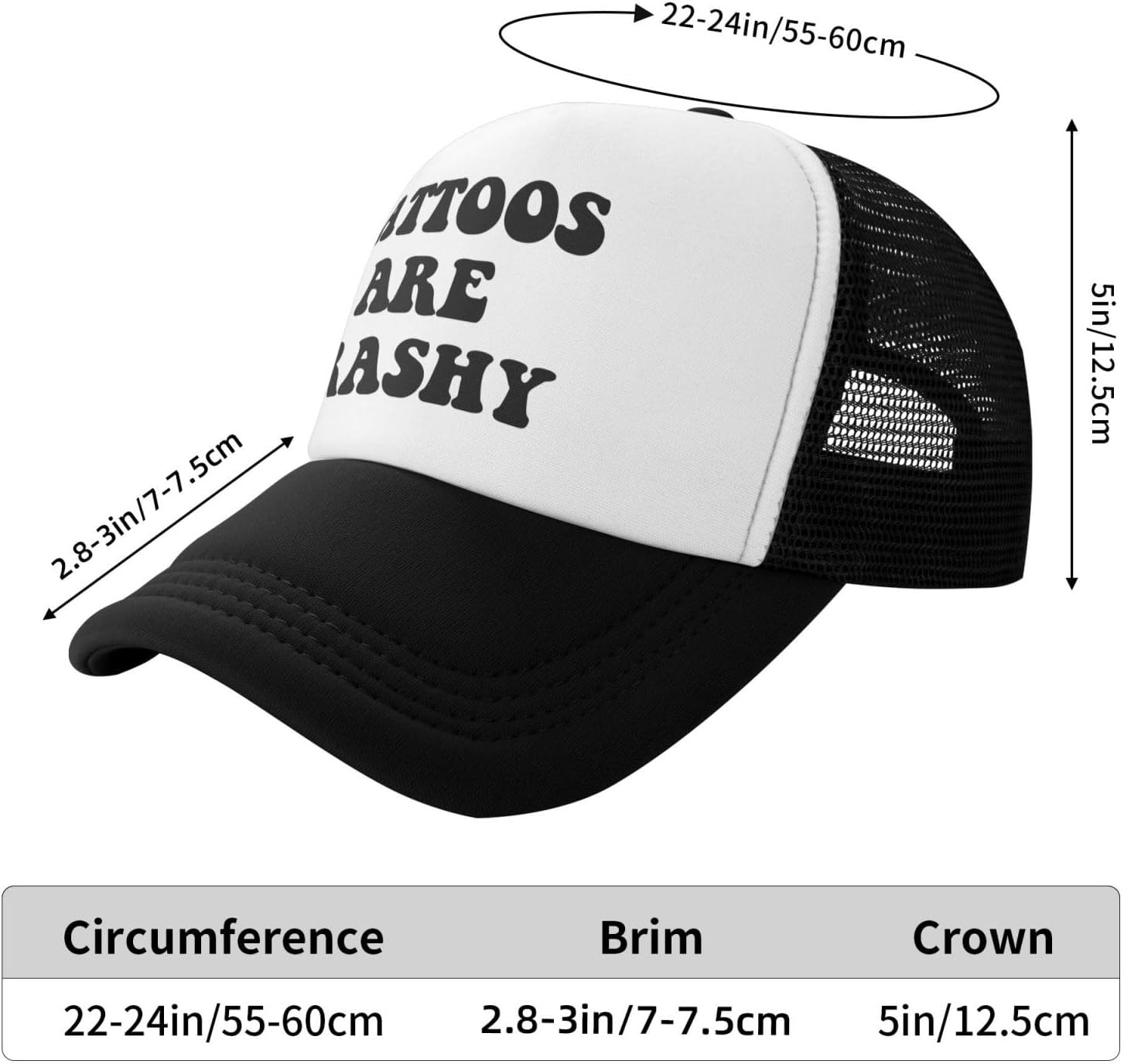Tattoos are Trashy Funny Gag Trucker Hat for Adult Humor Adjustable Mesh Sport Baseball Caps for Women Men Black