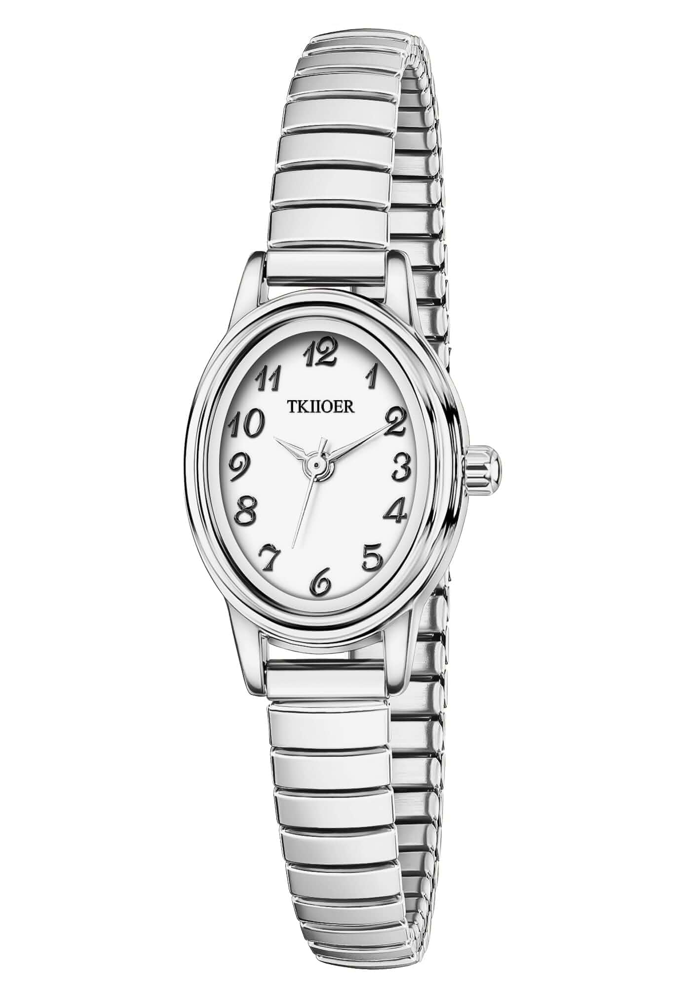 TKIIOER Small Gold Watches for Women, Easy to Read Dial Ladies Analog Watch, Oval Case, Stainless Steel Expansion Band, Waterproof Watch Stainless Steel