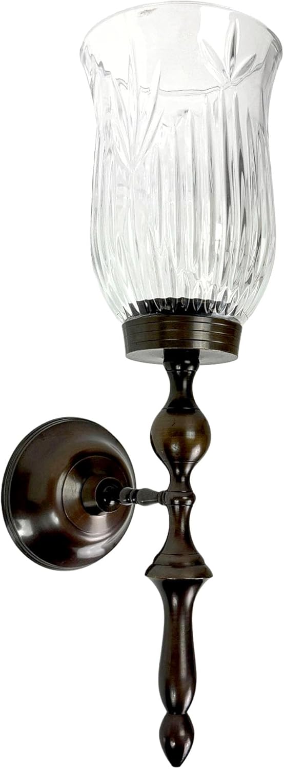Things2die4 Candle Sconce Wall Mounted with USA Made Lead Crystal Glass, Bronze Finish Brass and Glass Wall Candle Holder, Traditional 15 Inch X 6.5 Inch, Keyhole Hanger