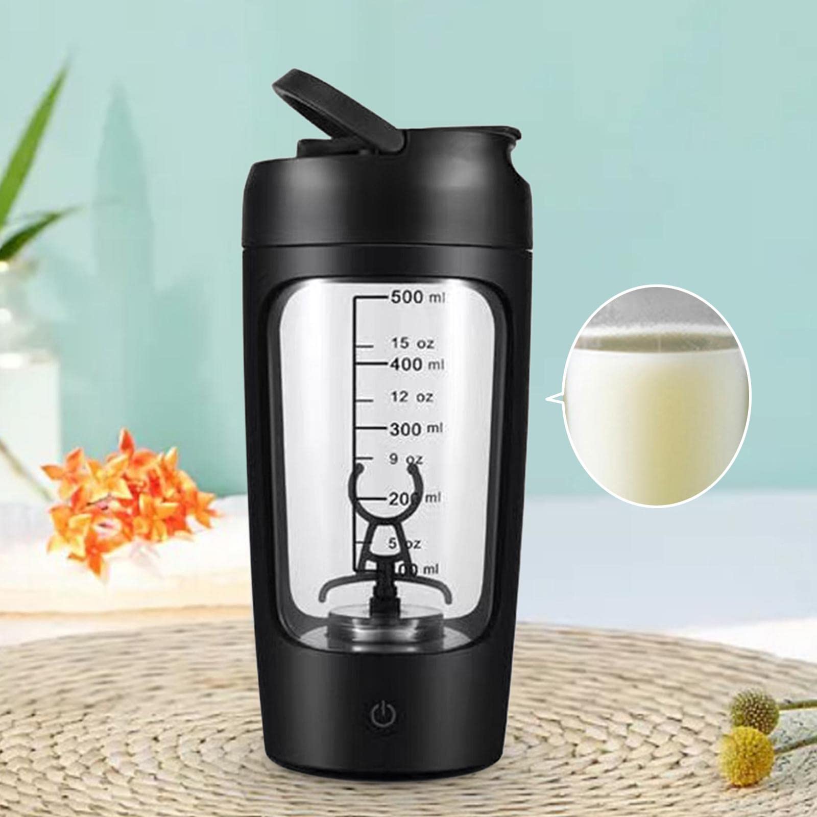 Electric Shaker Bottle di Proteine Bicchiere in Vetro Resistente Pp Alimentare Termica Pulizia Automatica USB Ricaricabile, Nero