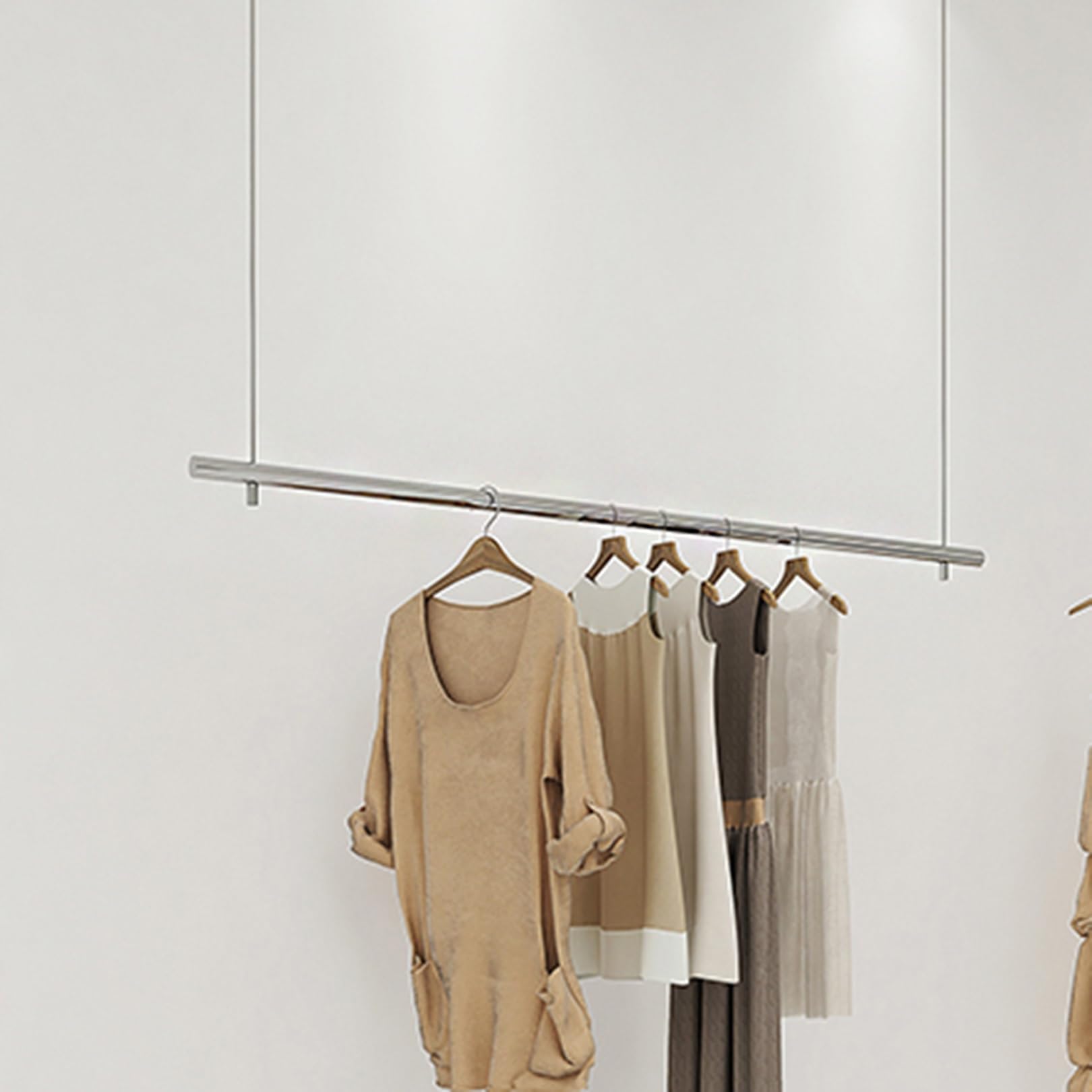 DETMOL Adjustable, ceiling-mounted clothes rack – Versatile clothes rack for retail spaces and bedrooms, space-saving clothes organizer, ideal for shopping centers and stores (Silver)