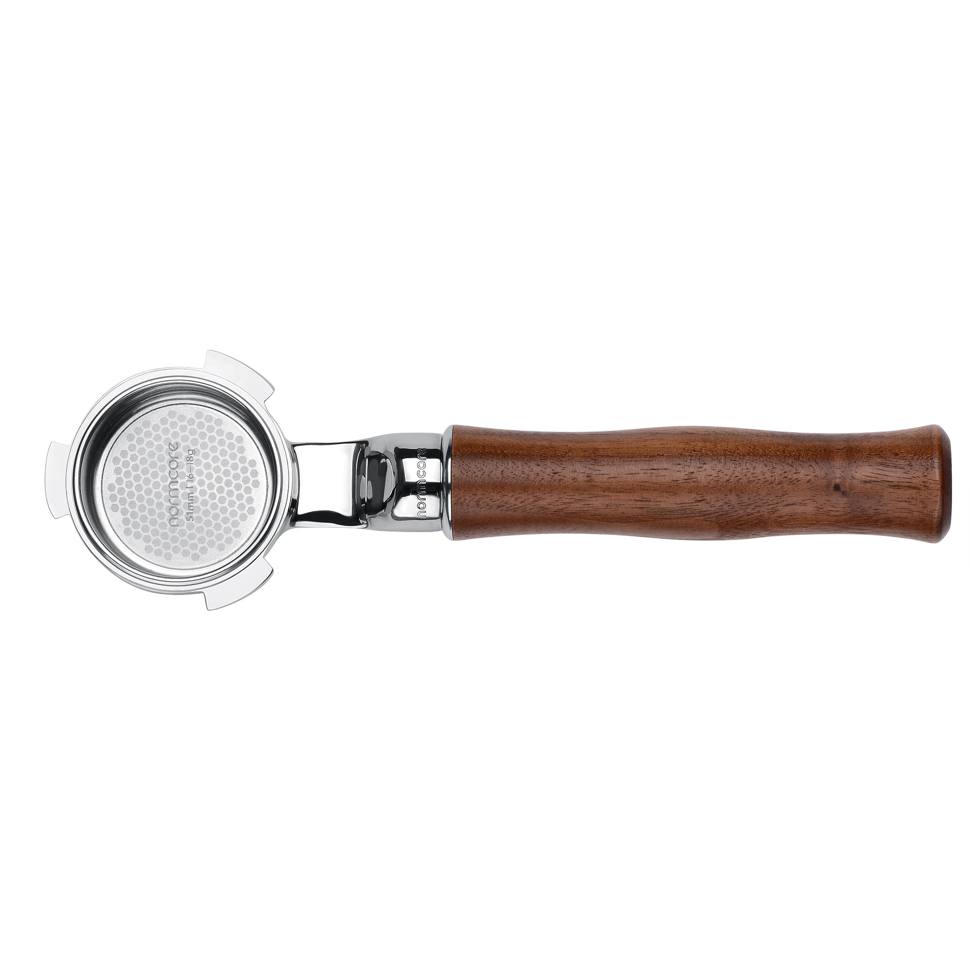 Normcore Portafiltro Silm sin fondo de 51 mm con mango de nogal compatible con máquinas DeLonghi Dedica, SMEG EUPA, mango de nogal americano genuino