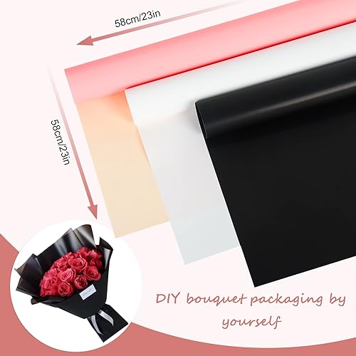 Miniatura 3 de Whaline 50 piezas de papel de regalo de flores de doble color, negro, blanco, rosa, impermeable, papel de ramo de flores, papel de embalaje de