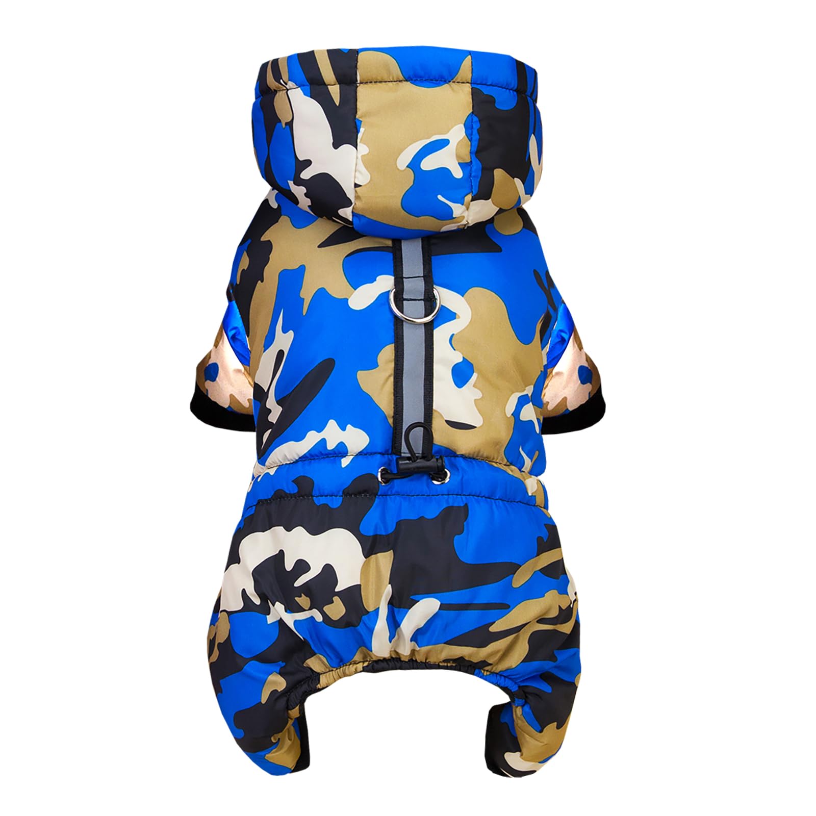 Izefia Dog Coat Pet Apparel Jumpsuit Windproof Cold Weather Coat 4 Legs Camouflage Jacket Warm Winter Thick Clothes Snow Proof Coat Cotton Dog Coat for Small Dog Medium Dog Cat Blue XL