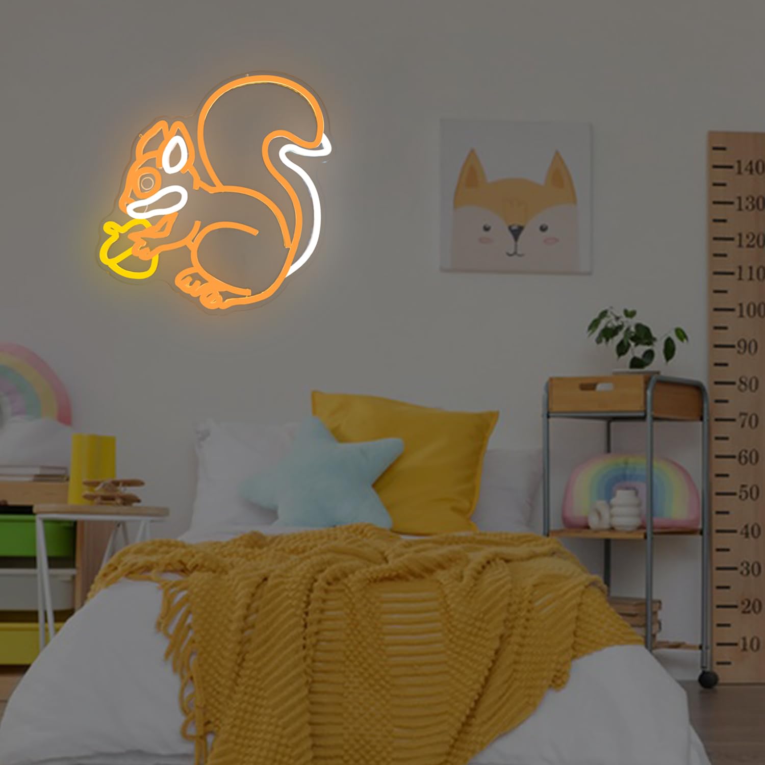 Letrero de neón de ardilla para decoración de pared, ardilla sosteniendo un cono de pino, luz de neón regulable, lámpara LED naranja para dormitorio, lindo letrero de luz de animal para Navidad 2