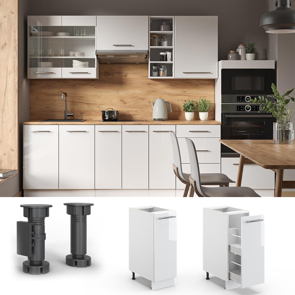 Vicco Colonna dispensa cucina Fame-Line, Bianco lucido, 30 cm