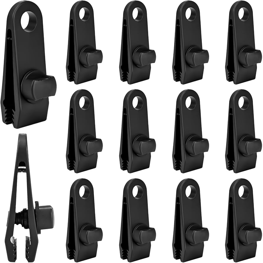 CONJURAIDE 12 Stück Planenspanner, Schwarz Planenclips Planenbefestigung Tarp Planen Zeltplanen Clips Kunststoff Sonnensegel Klemmen Planenklammern für Poolplane Banner Sonnensegel Garten