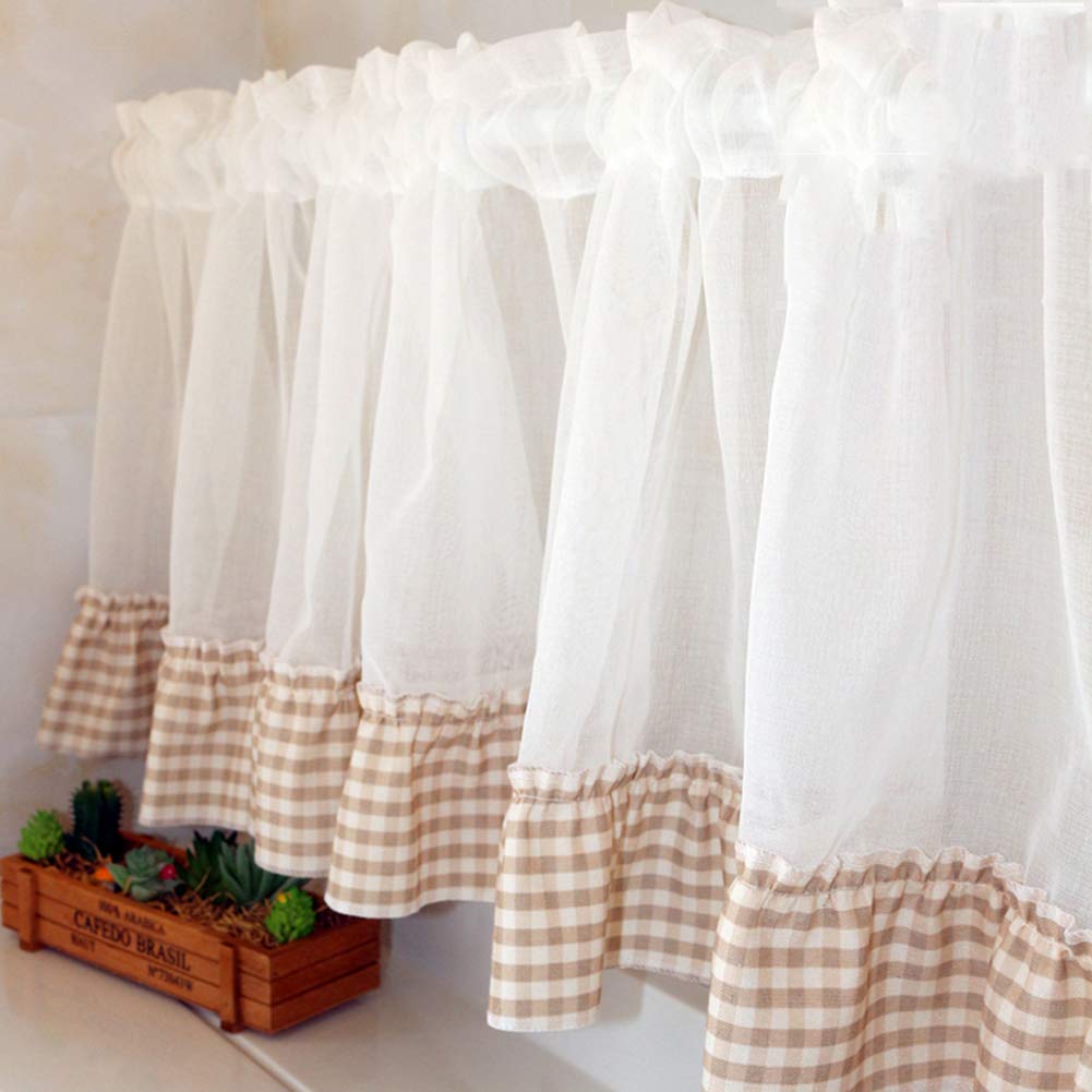 Cortina de café corta y transparente para puertas de armarios y ventanas de cocina