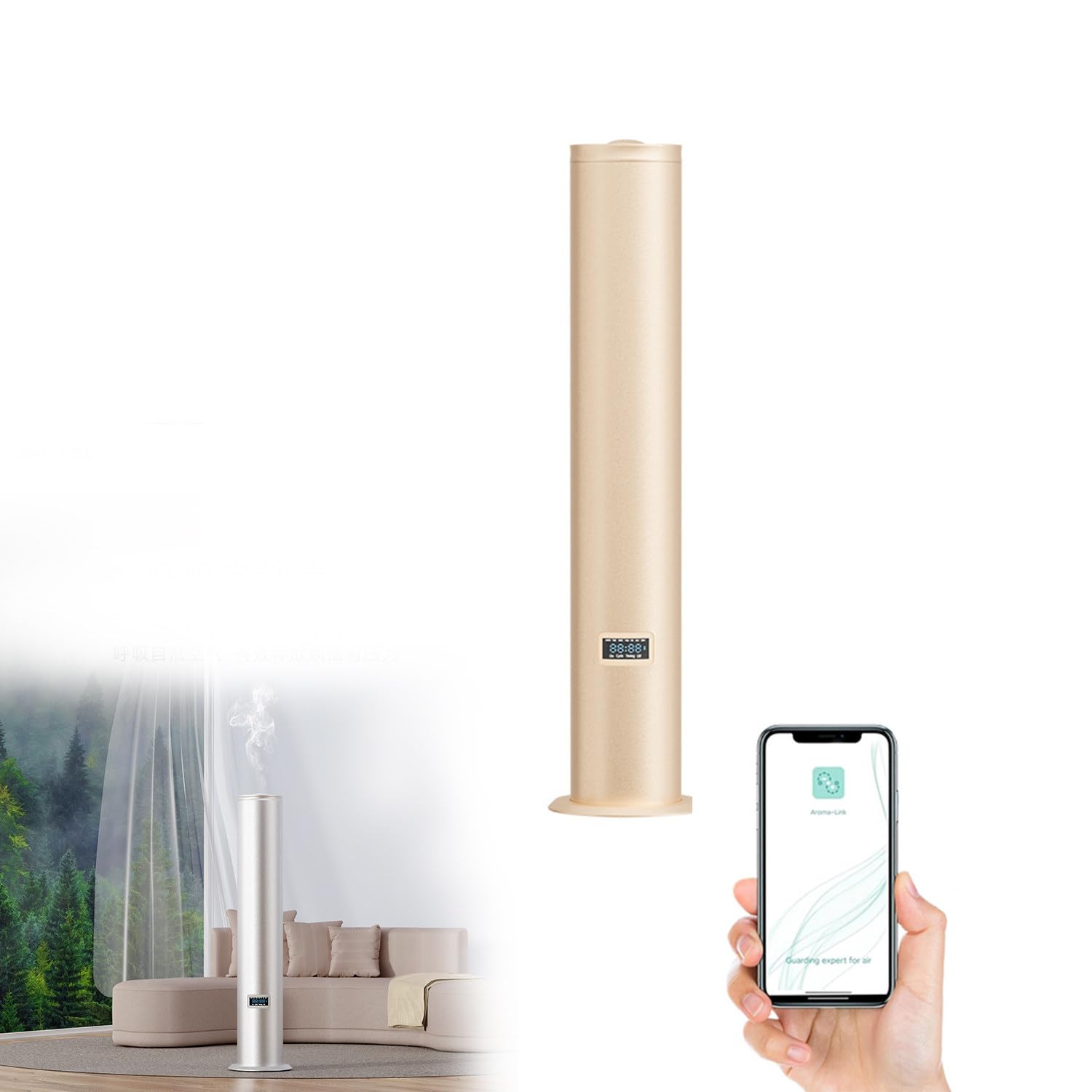 Diffusore di aromi Bluetooth Premium per Grandi spazi - Bottiglia di Olio da 500 ml, Lega di Alluminio, nebulizzazione fluida per Spa, casa, Ufficio,Gold