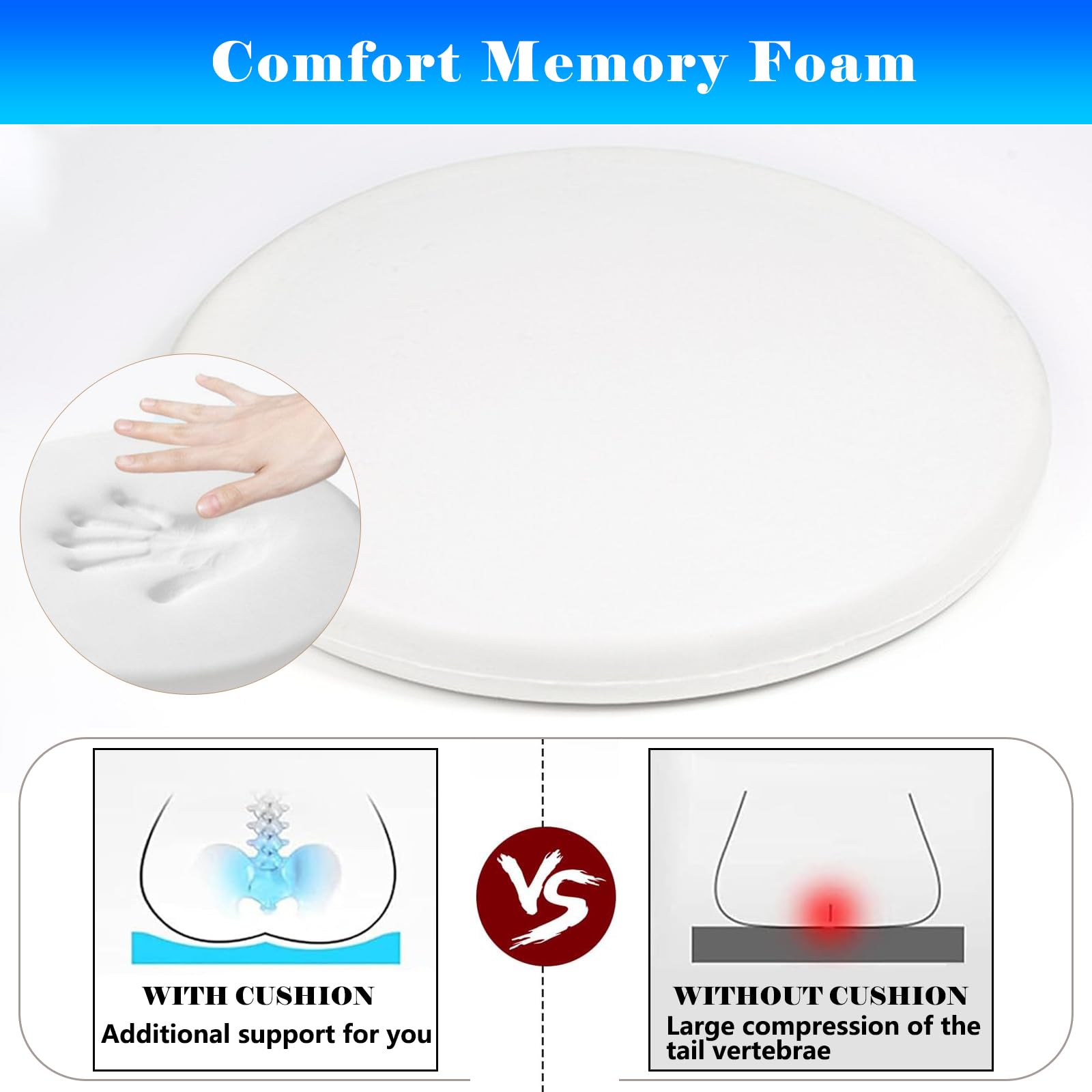 Confezione da 4 cuscini rotondi antiscivolo in memory foam, per sala da pranzo, 40 cm, per un maggiore supporto e seduta