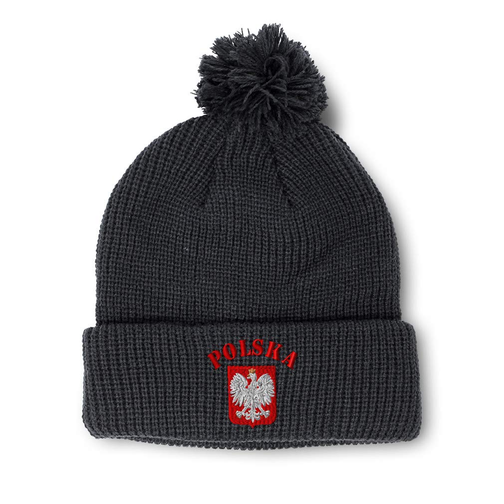 Custom Pom Pom Beanies for Women Poland Polska Seal Flag Embroidery Skull Cap Winter Hats for Men 1 Size