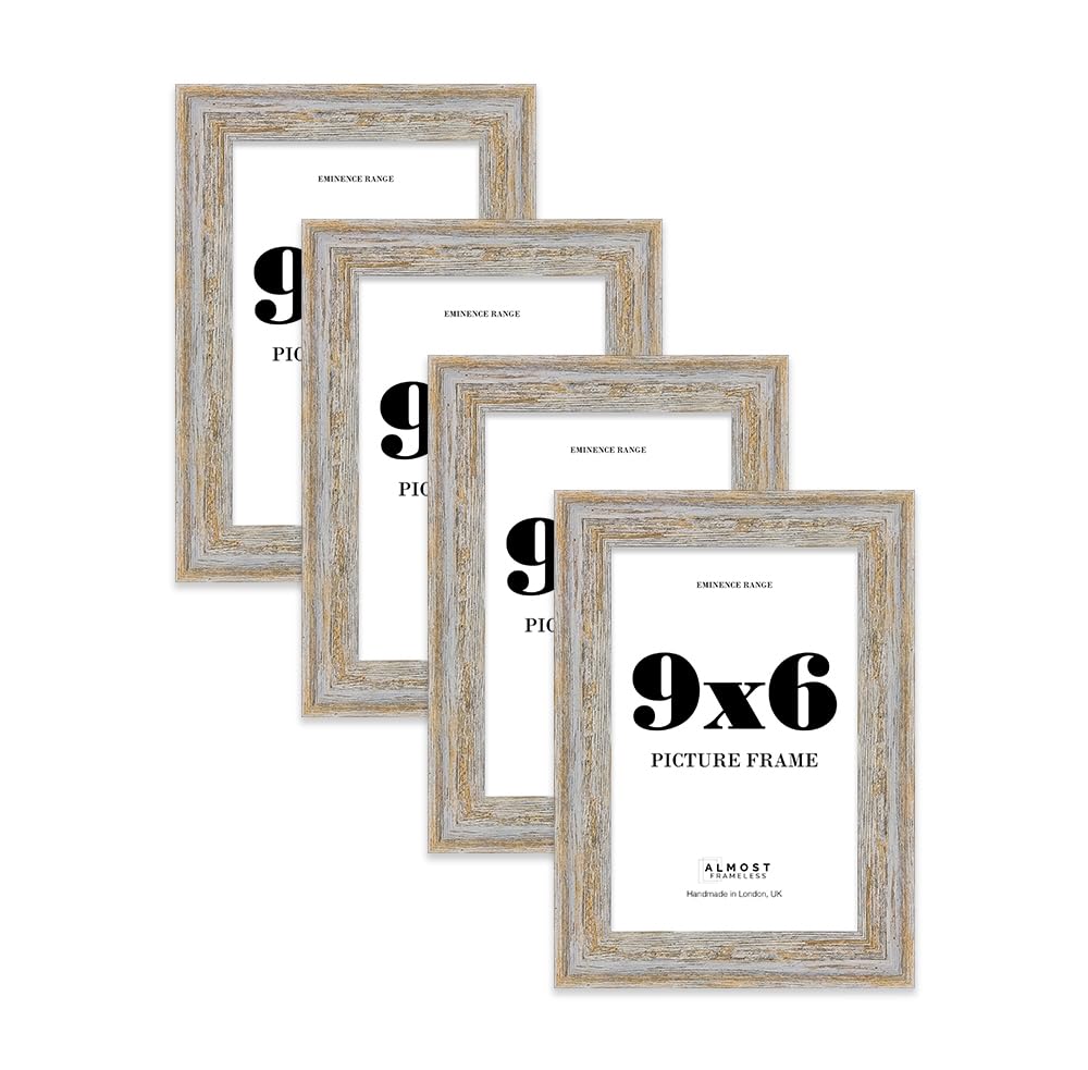 9x6" Walnut Woodgrain Picture Frame - Rustic Wood Industrial Effect Photo Frame for Wall Display, Ideal for Posters, Prints & Home Décor, Wall Hooks and Kickstand, 32mm Edge - 4 Pack