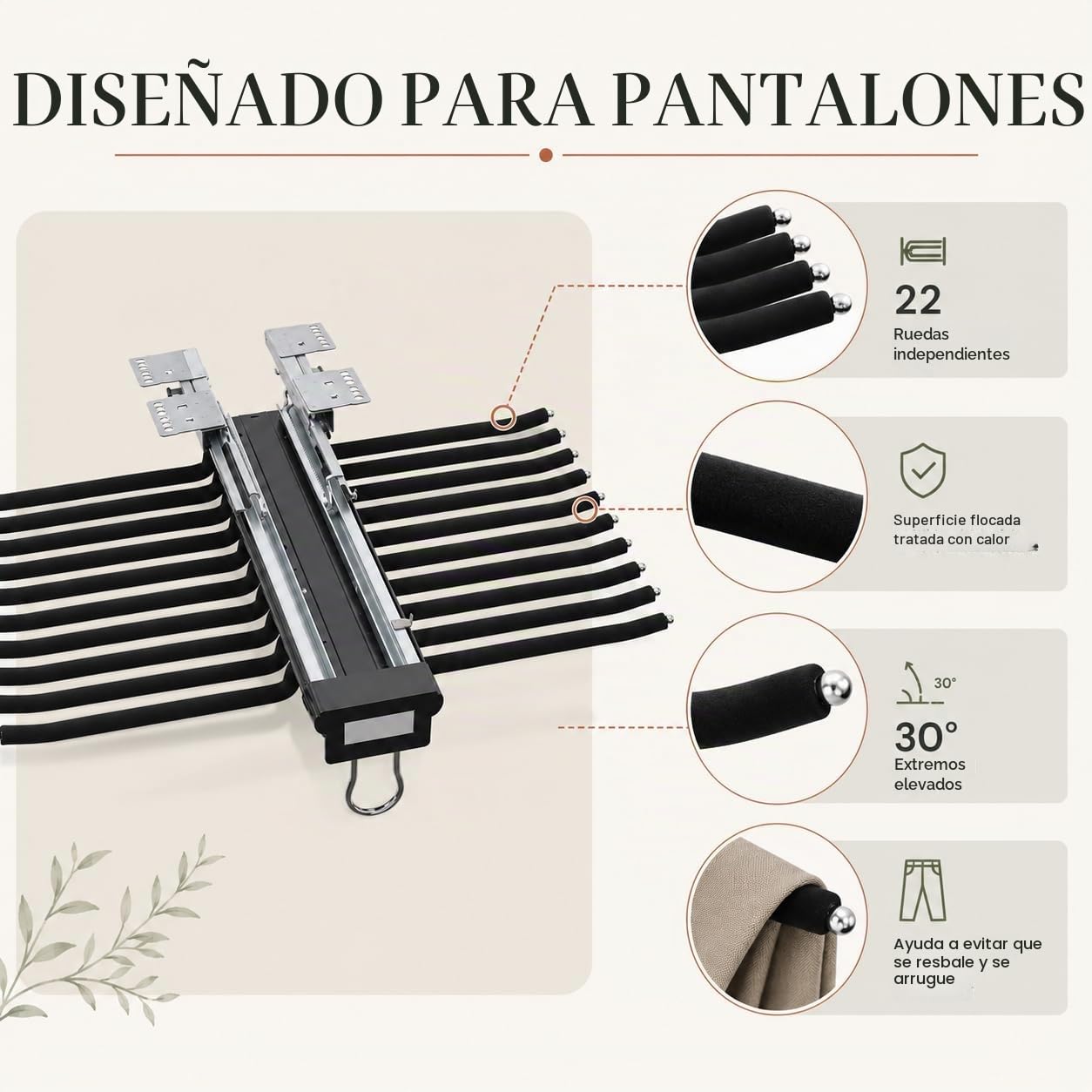 Perchero para pantalones deslizante de 22 barras extensible antideslizante, colgadores para pantalones, vestidor que ahorra espacio, para armario, lavandería, zona de almacenamiento (Negro)