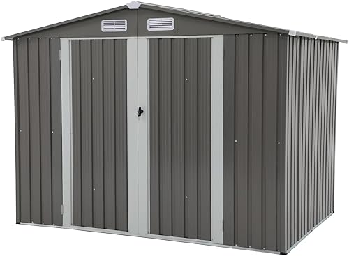 Miniatura 8 de Verano Garden Cobertizo de almacenamiento al aire libre de 8 x 6 pies, cobertizo de jardín de metal de acero galvanizado, doble puerta con