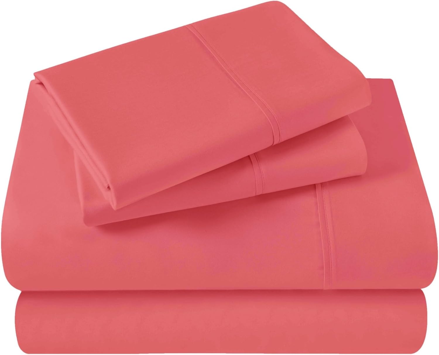 Superior Egyptian Cotton 300 Thread Count Bed Sheet Set, 1 Elastic Deep Pocket Fitted Sheet, 1 Flat Sheet, 2 Pillowcases, Daily Soft Sheets, Luxury, Plush, Home Essentials, Full, Coral - Image 2